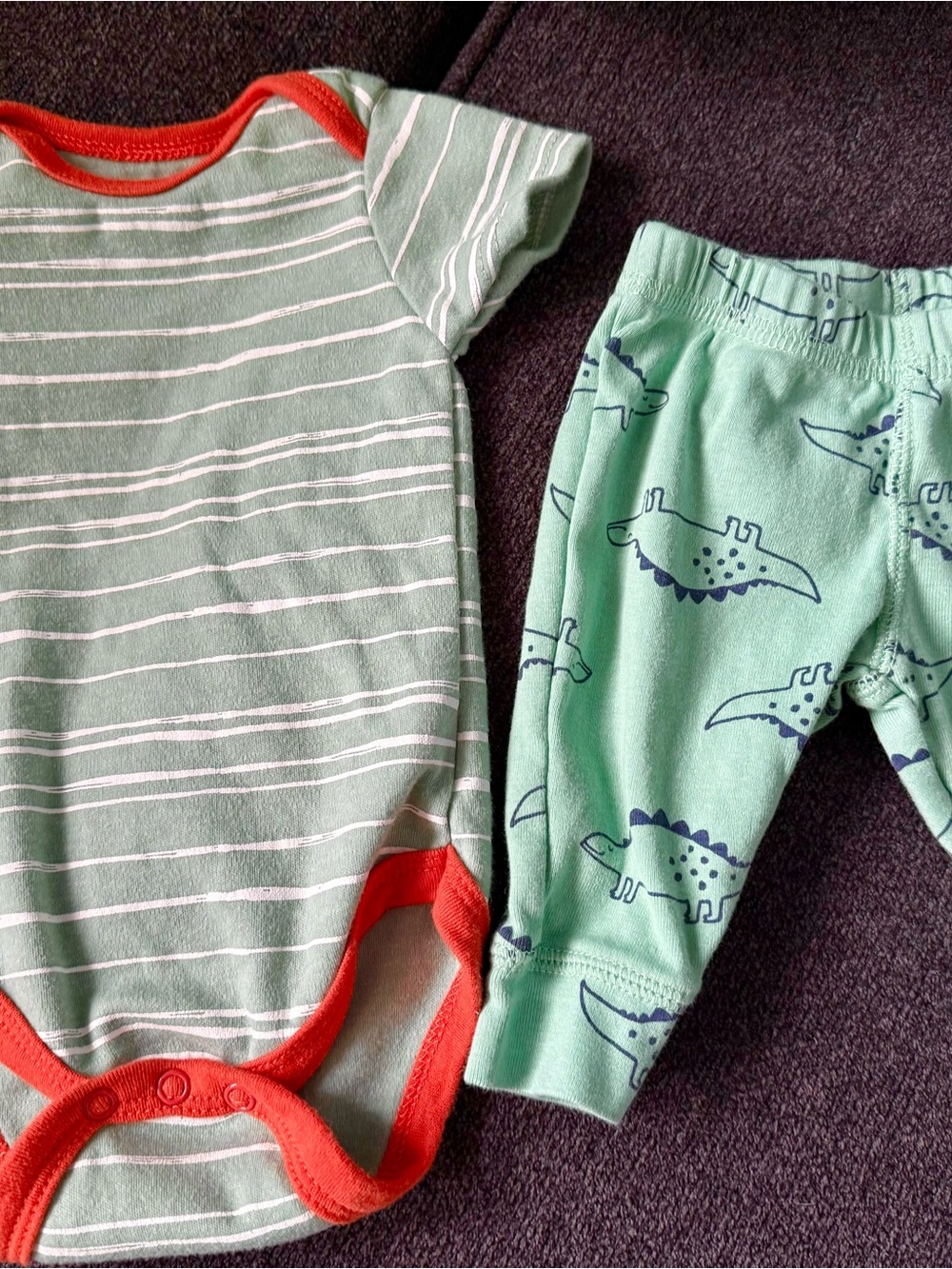 Carter's Green Striped Bodysuit and Dino Pants Set - Picture 2 of 3